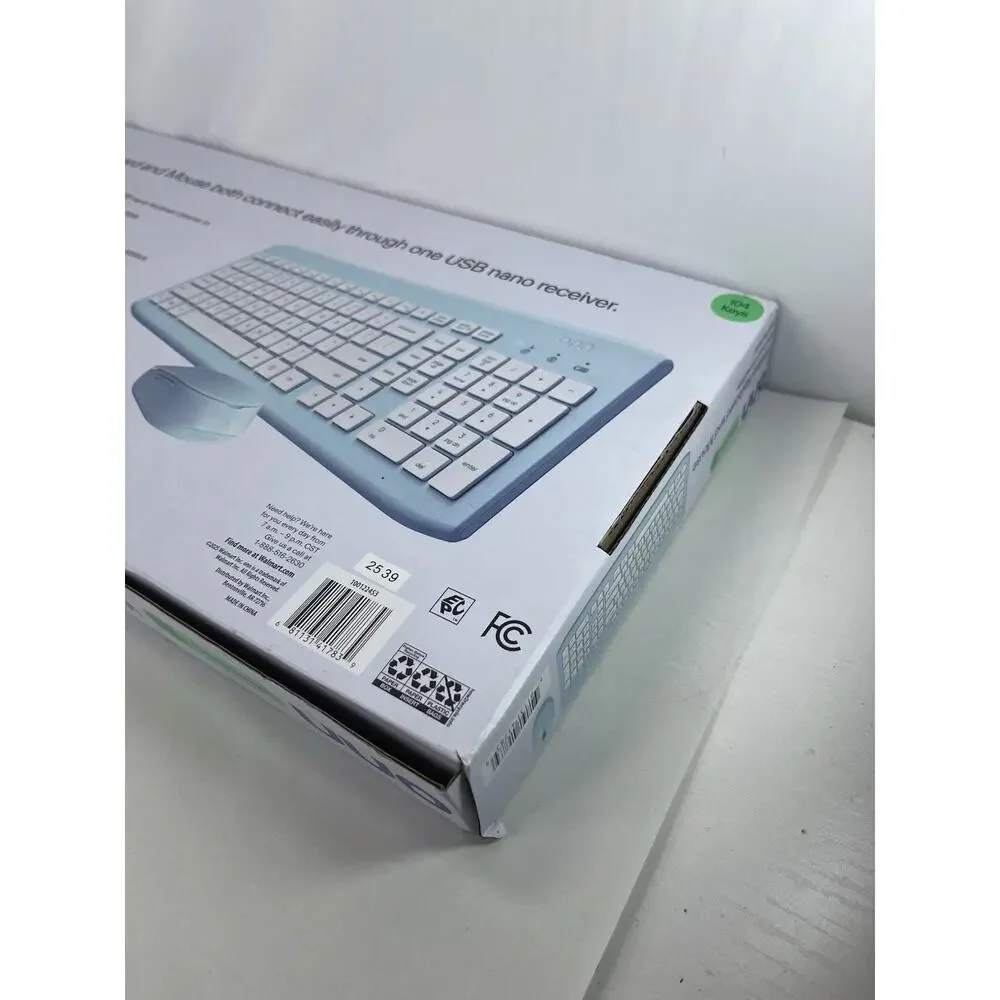 onn Wireless Keyboard Mouse Combo 104 Key Teal Blue USB Receiver New